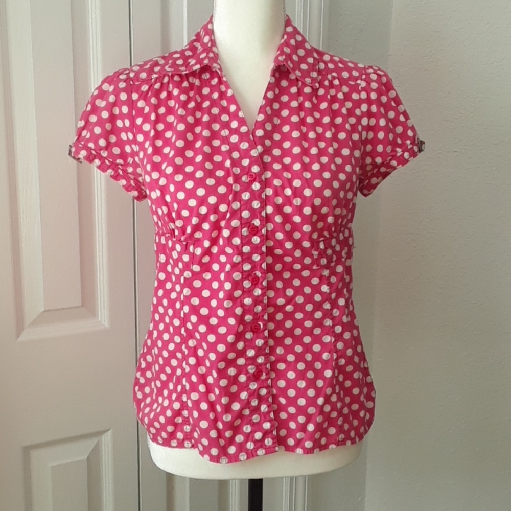 Alfani Pink Polka Dot Button Up Blouse